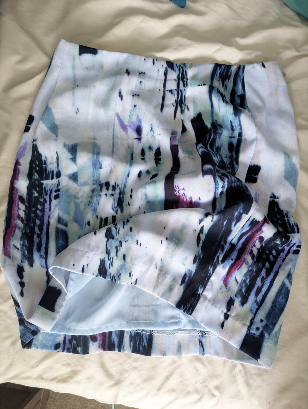 Y2K Watercolor Mini Skirt Size 6 Kenar Chiffon Layered Straight 90s Vintage